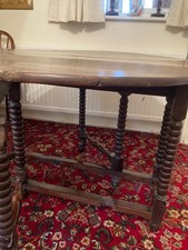 Beautiful Antique  Solid Oak Wood Drop Leaf Table with Barley Twist Legs