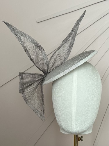 Grey sinamay fascinator - grey, hat