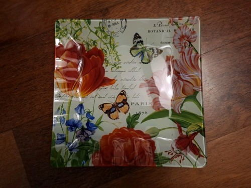 Flower decorated glass platter - decorated,