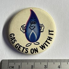 Vintage Collectible Pin Badge British Gas Flame Logo Gas Gets On With It
