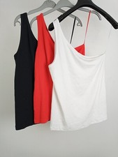 M&S Women's One Shoulder Rib Top 3xBundle White/Black/Red Size 14 NWOTF2