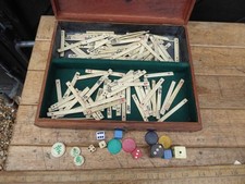 Antique Mah Jong Set in Wooden case . Incomplete set - loose playing tokens