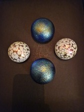 Heron Glass.  4 Medium Blue And White Paperweights. Handmade In Cumbria.