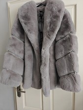 River Island grey panelled faux fur coat SIZE Medium 