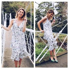 H&M Watercolour Floral Ruffle Frill Midi Dress Wedding Occasion EUR 44 UK 16/18