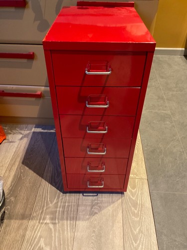 Ikea red enamelled six drawer - enamelled,