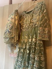 Custom Made Pakistani Style Green Maxi Dress With Scarf SMALLER SIZE 