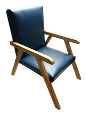 Mid Century Beech & Navy Vinyl Child's  Armchair – Retro 1960s Miniature Chair