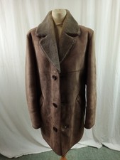 Woolea Sheepskin Mens Coat Size 40 Brown Collar Buttons Long Sleeves Pockets