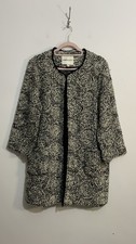 Clements Ribeiro Boucle Knit Coat Jacket Size 18 Black White Long Coatigan