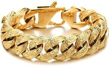 18ct Gold Layered Mens Chunky Curb Patterned link Bracelet Miami Chain 23cm Gift