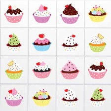 Colourful Cupcakes Pack of 32 Vinyl Tile Art Stickers Kitchen Baking Cup Cakes
