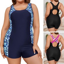 Womens Plus Size Boyleg Swimming Costume One Piece  Athletic Swimsuit