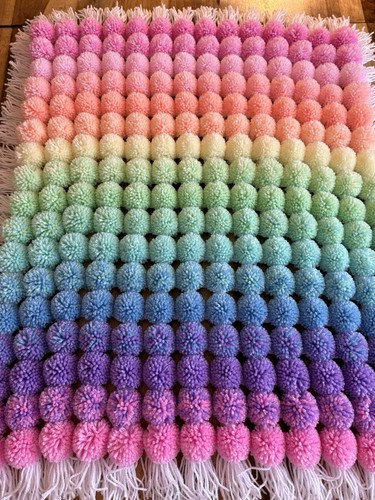 Baby blanket rainbow - baby, rainbow/pompom