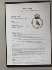 NAVAL PRINT-HMS KINGFISHER BIRD CLASS PATROL BOAT -NAVAL BADGE & BATTLE HONOURS