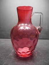 Antique Victorian Cranberry Glass Jug Thumb Print Clear Handle