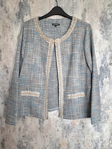 Women blue tweed open front - tweed,