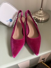 MARKS & SPENCER FUSCHIA VELVET EMBELLISHED KITTEN HEEL SLINGBACK SIZE 4 BNWT