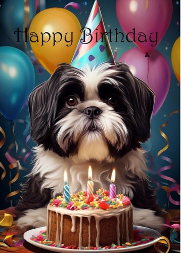 Black and white shih tzu - white,