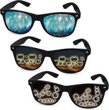 3pcs Diffraction Glasses, 3D Heart Star Firework Rave Glasses, Party Sunglasses