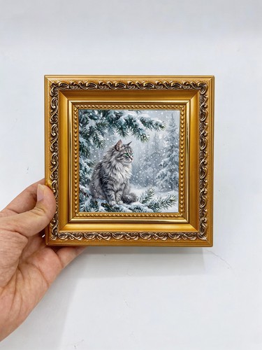 Fluffy tabby cat winter snow - fluffy,