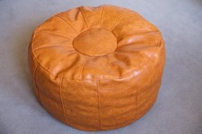 Tan Faux Leather Round Pouffe - Excellent Condition