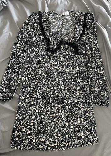 Black and white floral dress - floral,