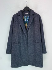 Cath Kidston Navy Tweed Textured Wool Blend Coat Floral Lining Medium
