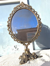 TALL TABLETOP SWIVEL MIRROR ORNATE BAROQUE ROCOCO METAL FRAME