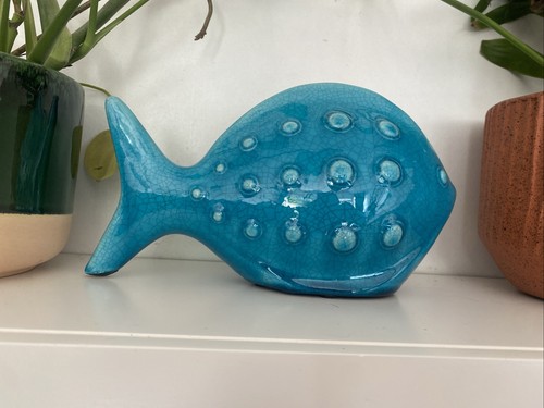 Blue ceramic fish ornament - blue,