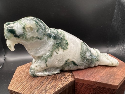 Crystal sea lion - moss, agate