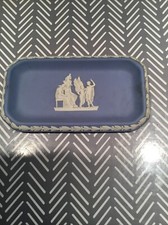 Wedgewood Jasperware Blue Matte Pin Tray /Trinket Dish 5.5 x 3 Ins Preloved VGC
