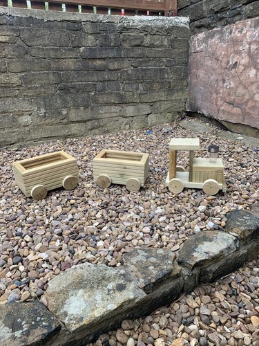 Wooden train planter - wooden,