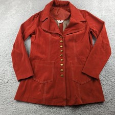 Vintage 70s Jacket Womens Orange Rust Faux Suede Button Detail Duster JC Penney