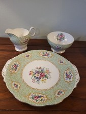 Queen Anne china Gainsborough pattern teaset items - green florals