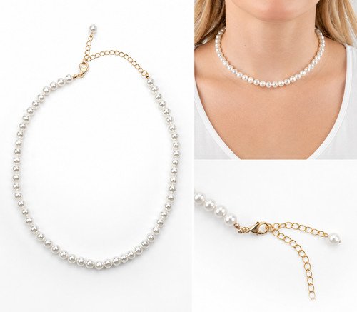 Faux pearl necklace gold - necklace,