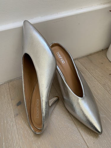 Silver pointed toe mules shoes - silver,