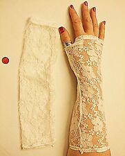 VINTAGE STYLE NET WHITE LACE LONG FINGERLESS GLOVE CLASSIC WEDDING RACES FORMAL