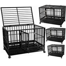 Heavy Duty Pet Dog Cage Strong Metal Crate Kennel Playpen Movable With Wheels