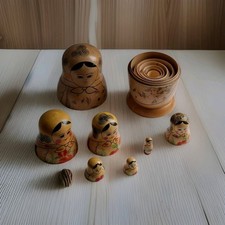 Russian Vtg. Matryoshka Nesting Dolls Hand Painted 7 Piece Set Family Babushka