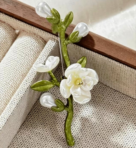 White flower green branch - white,