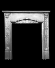 LARGE ANTIQUE VICTORIAN ART NOUVEAU CAST IRON FIREPLACE FIRE WOODBURNER SURROUND