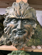 GARDEN BEARDED GREEN MAN FACE LEAF WALL PLAQUE