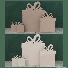 Wooden Christmas present shape, blank gift tag, craft cutout. Plywood or mdf