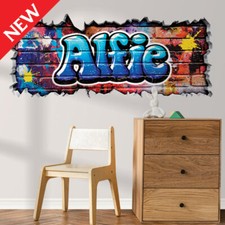 PERSONALISED 3D CRACKED WALL EFFECT GRAFFITI WALL ART STICKER