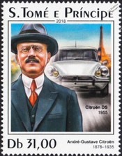 André-Gustave Citroën / 1955 CITROEN DS Classic Car Stamp (2018 Sao Tome)