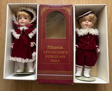 Alberon Collector's Porcelain Victorian Red Velvet & lace Boy & Girl Doll Set