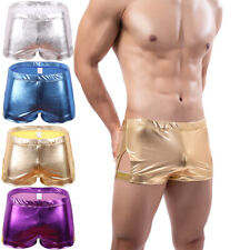 Men Faux Leather Metallic Shiny Boxer Shorts Low Rise Trunks Nightclub Hot Pants