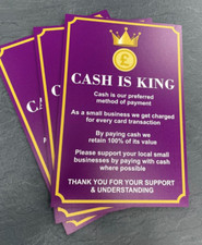 CASH PAYMENT SIGN FOR SHOP CAFE SALON BUSINESS - CASH IS KING NOTICE A4 A5 SIZE