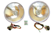 2   7" 700 REPRO' HEADLIGHTS. "LUCAS" MARKED LENS + BULB +BULB HOLDER